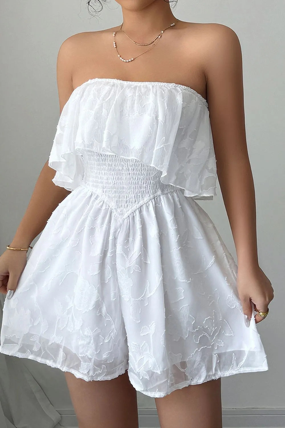 Vestido sin tirantes con volantes femenino - Vestiria