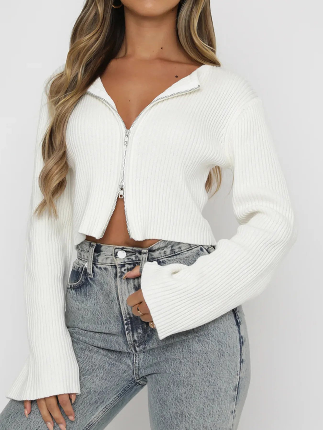 Camiseta Mujer Manga Larga Cremallera Estilo Chic