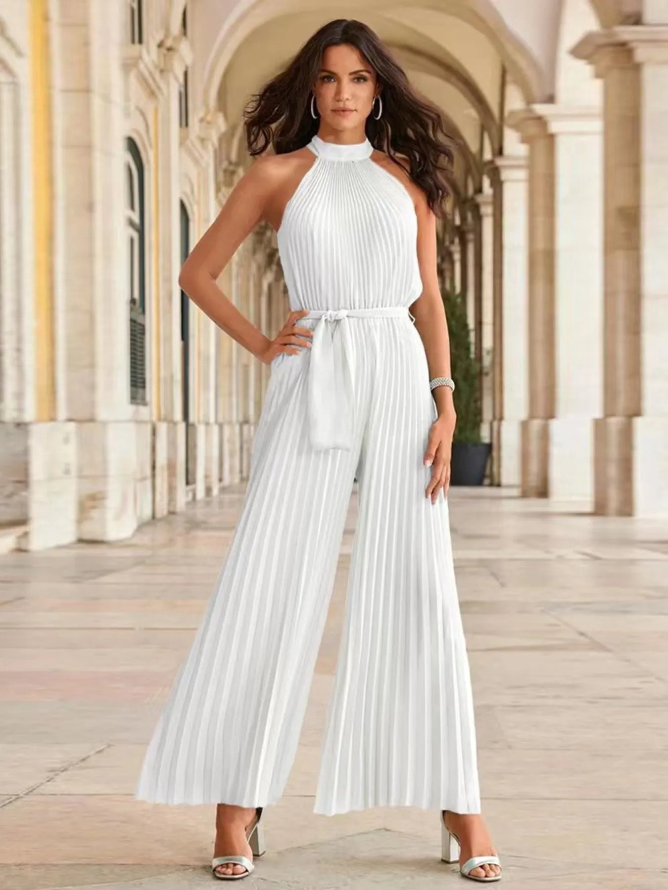Mono Elegante Plisado Falda Ancha