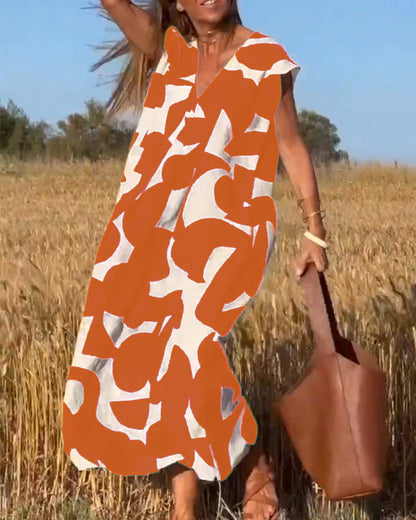 Vestido Estampado Florado con Escote en V Elegante