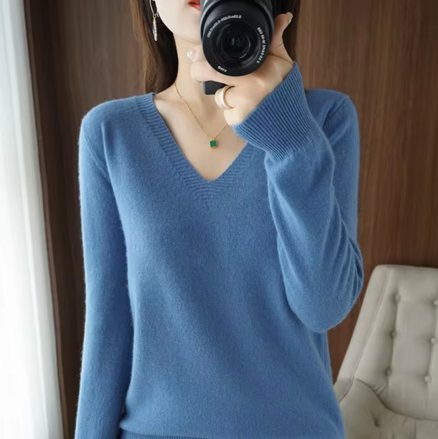 Sudadera de punto cuello en V cómoda