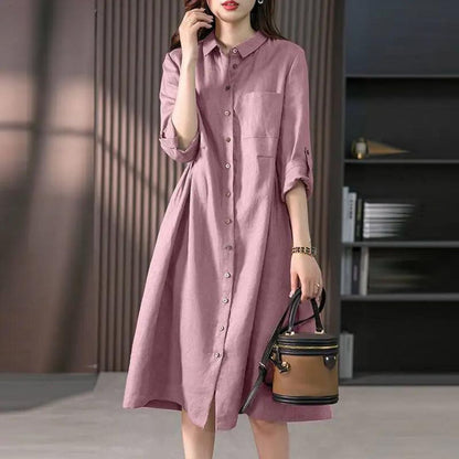Vestido Ligero con Bolsillo y Botones Decorativos - Vestiria