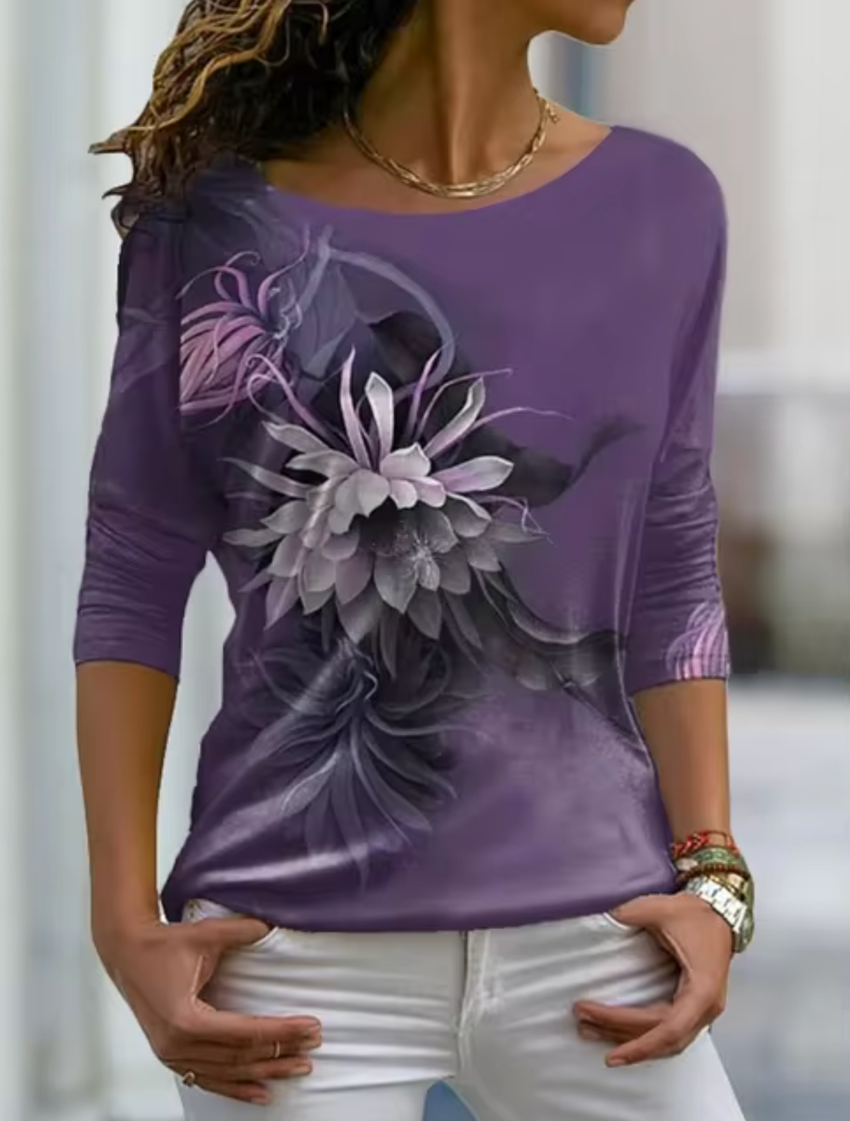 Camiseta Mujer Flor Estilo Clásico