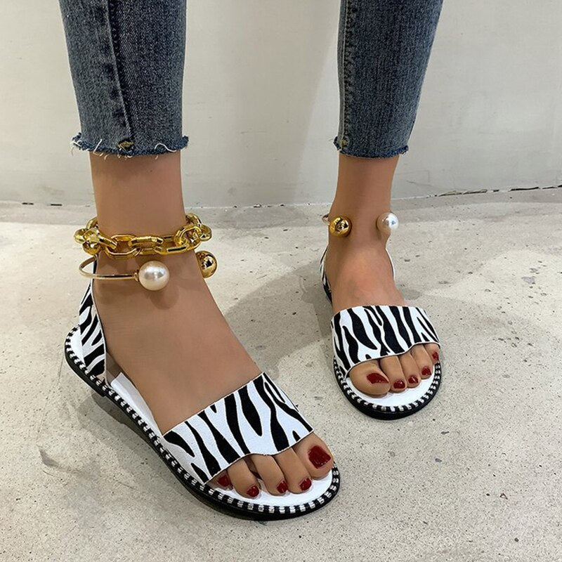 Sandalias Cuero Decoradas Perlas Elegantes