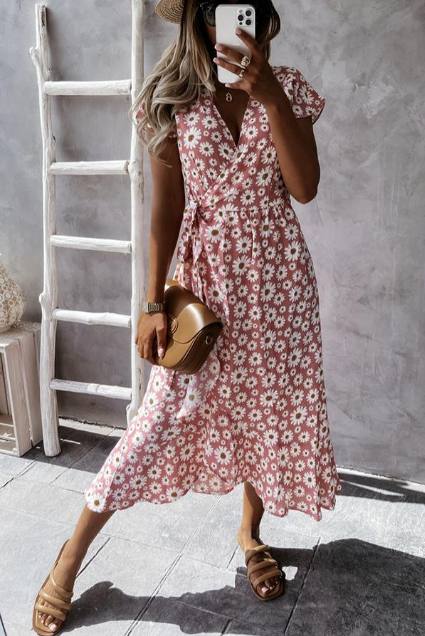 Vestido Mujer Verano Escote V Natural