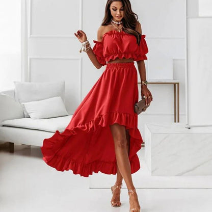 Vestido Volantes Escote Alto Elegante