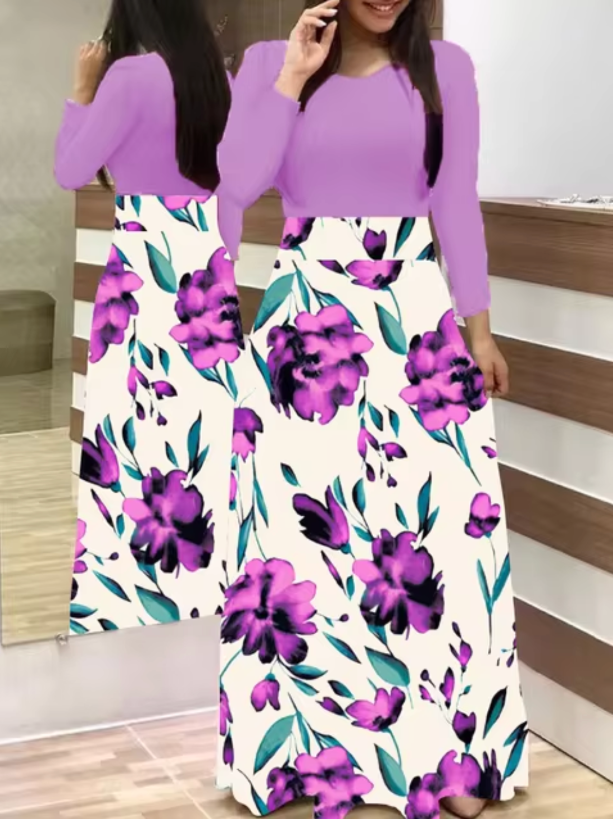 Vestido Floral Mujer Manga Larga Elegante