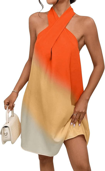 Vestido Fiesta Cuello Halter Degradado