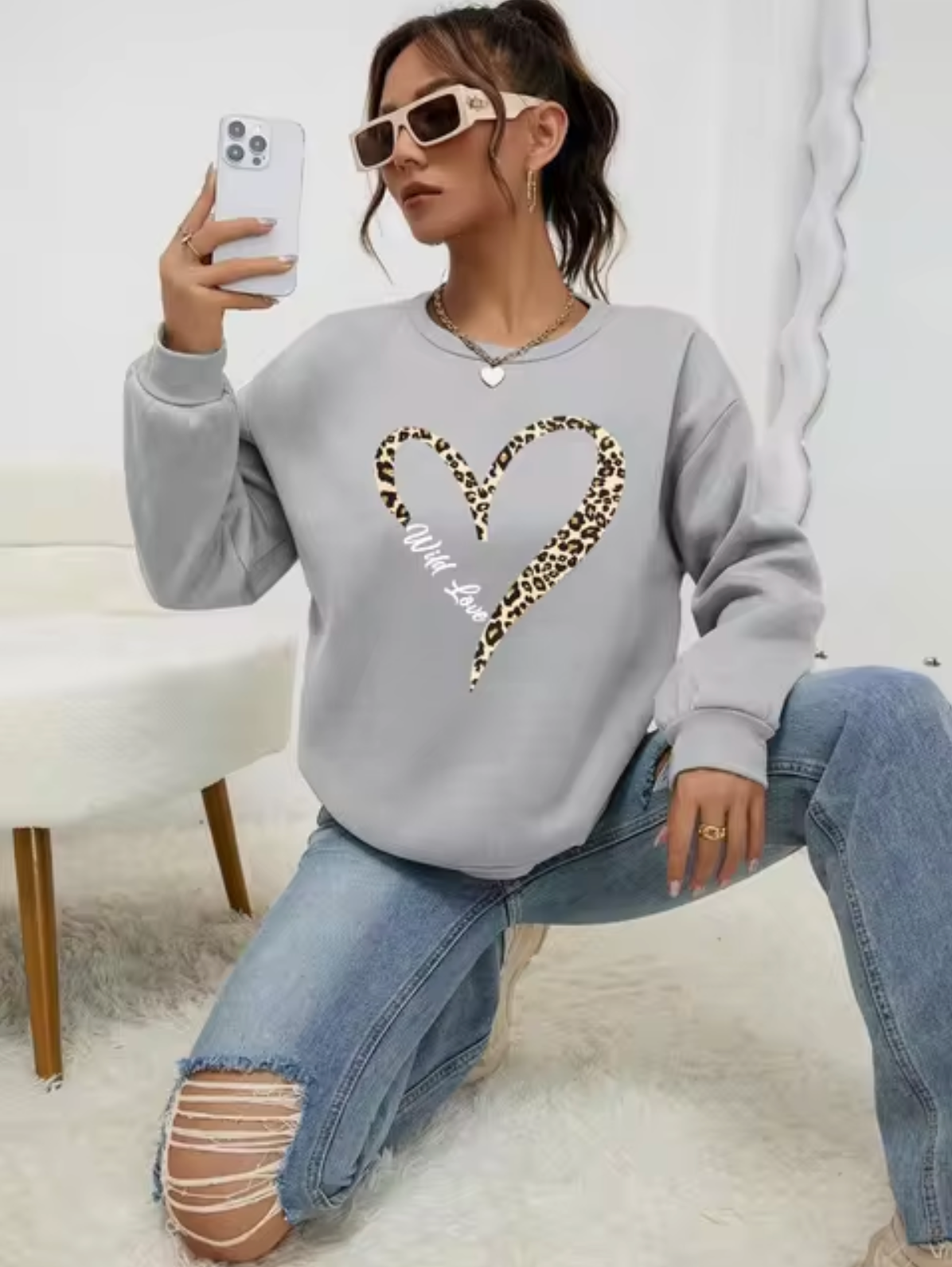 Sudadera de algodón estampada animal print