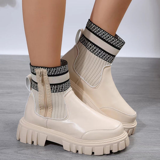 Botas Mujer Estilo Patchwork Suela Gruesa - Vestiria