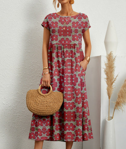 Vestido Mujer Estampado Floral Manga Corta