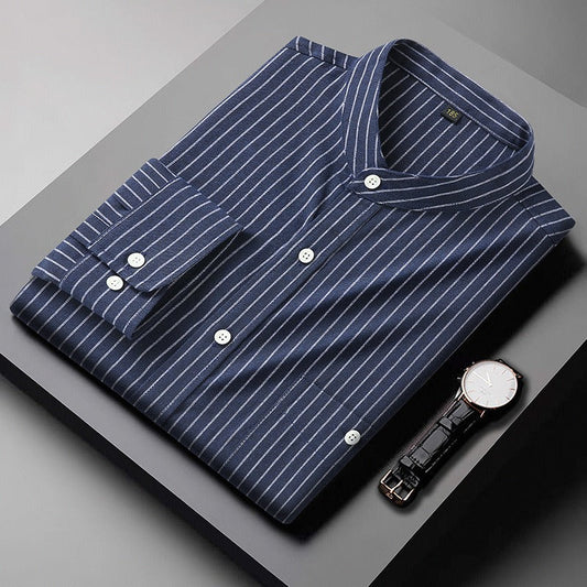 Camisa Hombre Rayas Clásica Cuello Mao Relajada - Vestiria