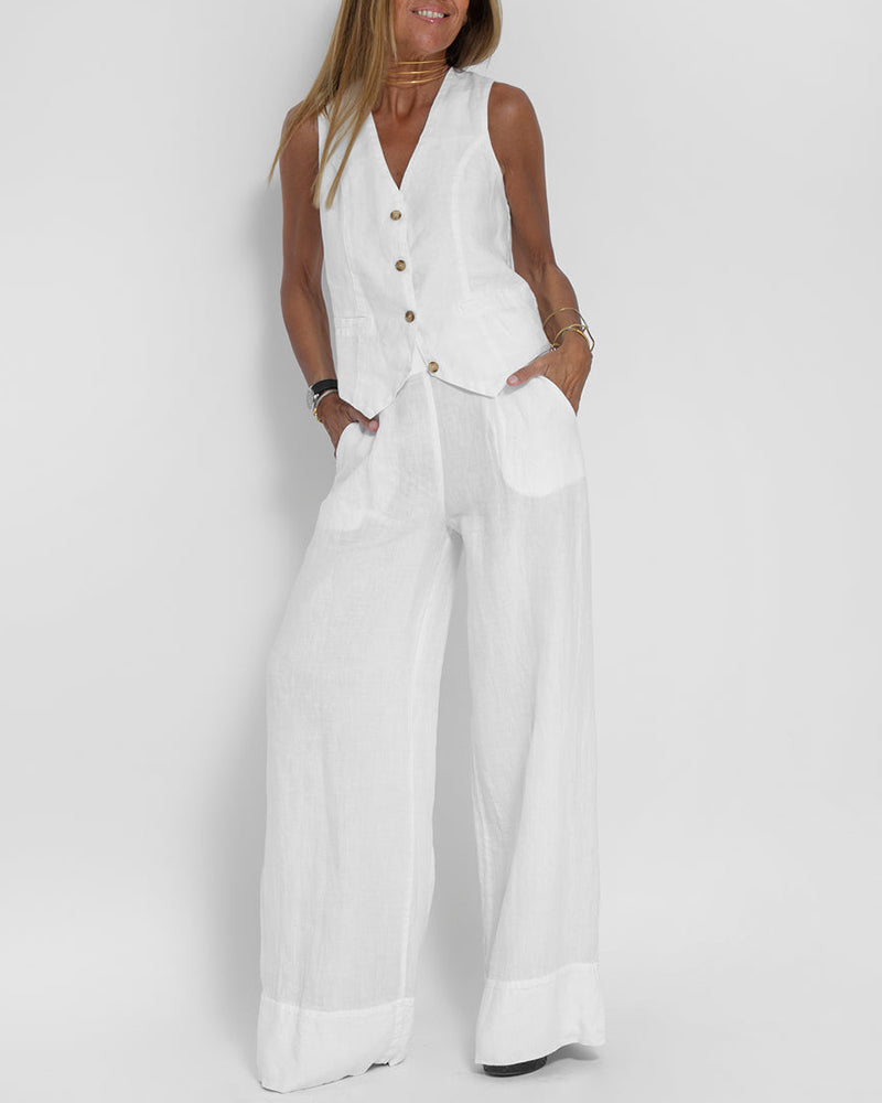 Conjunto Lino Elegante Pantalón Ancho