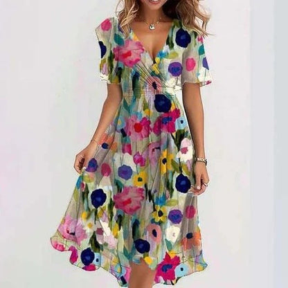 Vestido de invitada elegante midi estampado floral