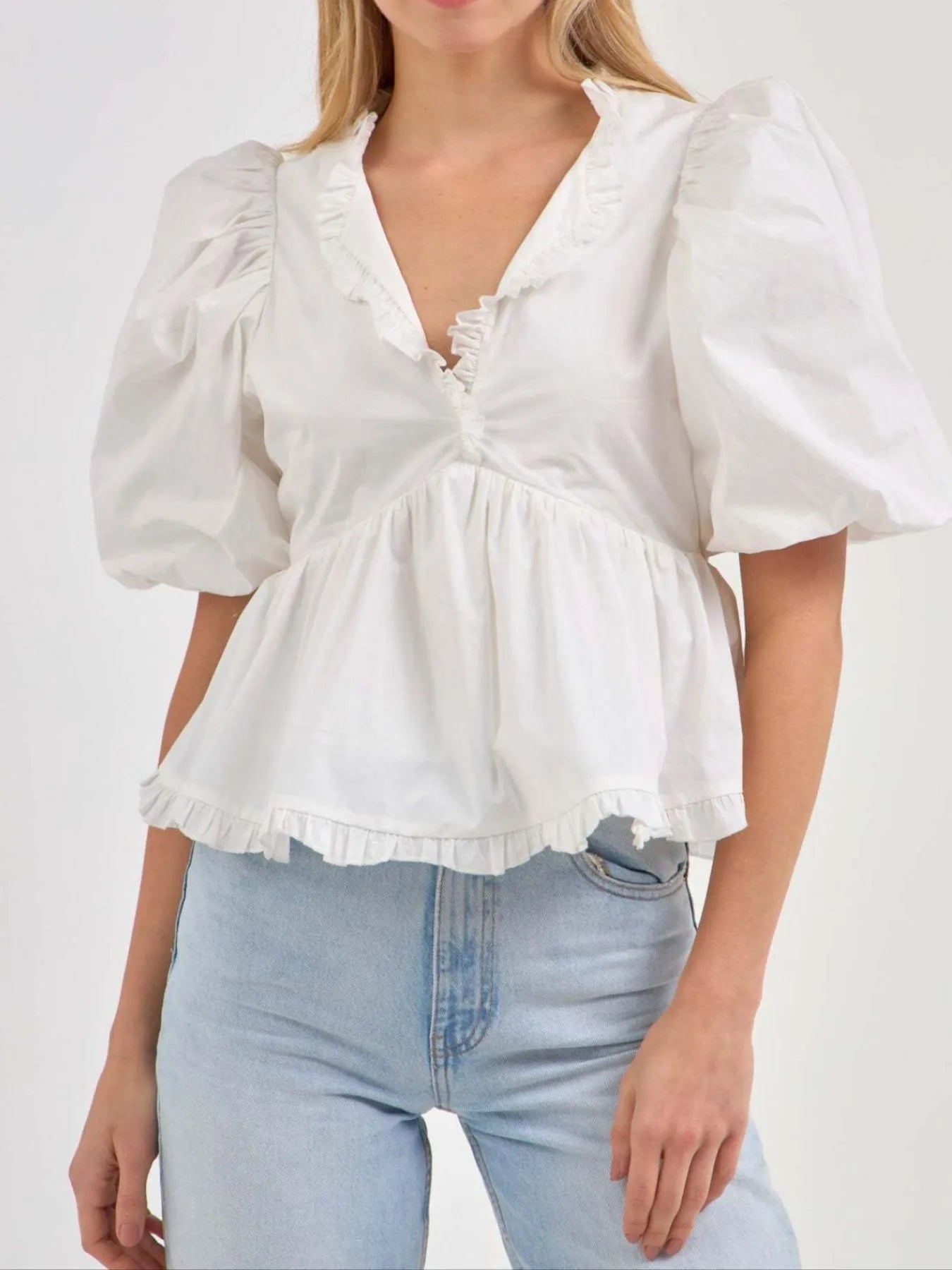 Blusa Peplum Mangas Rizadas Elegante - Vestiria