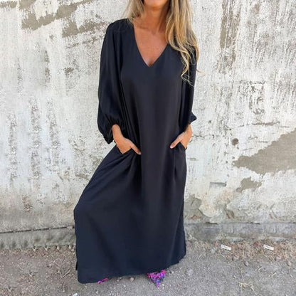Vestido Largo Elegante con Mangas Rizadas