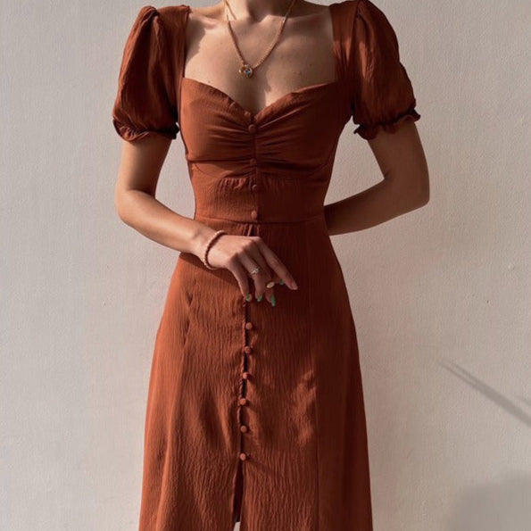 Vestido Mujer Midi Elegante Botones Flores