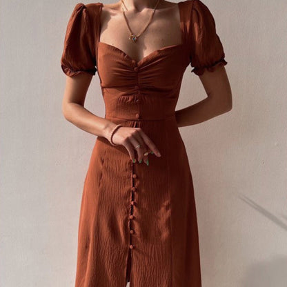 Vestido Mujer Midi Elegante Botones Flores