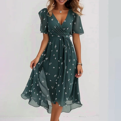 Vestido de invitada elegante midi estampado floral