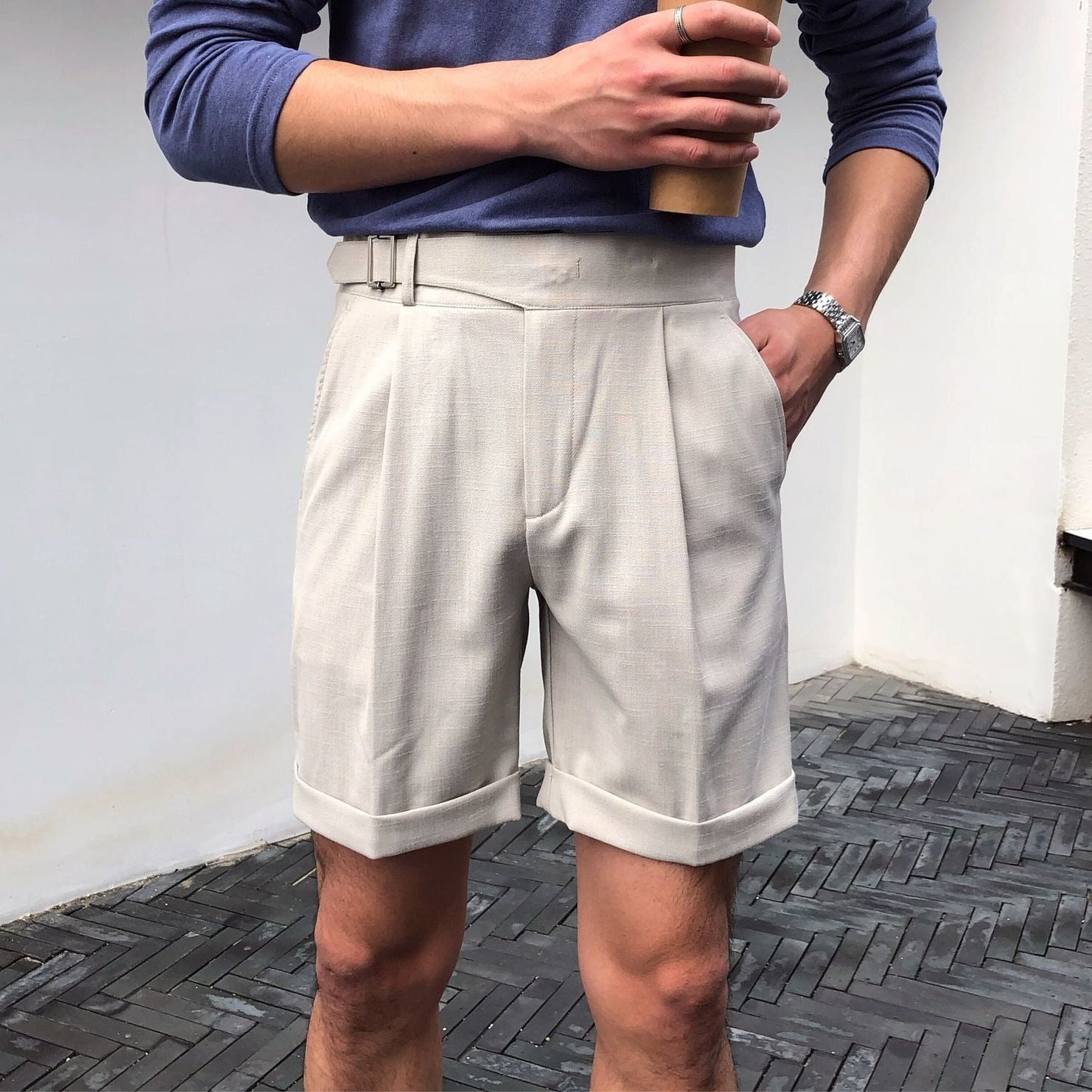 Pantalones cortos hombre Clásicos con pinzas Estilo