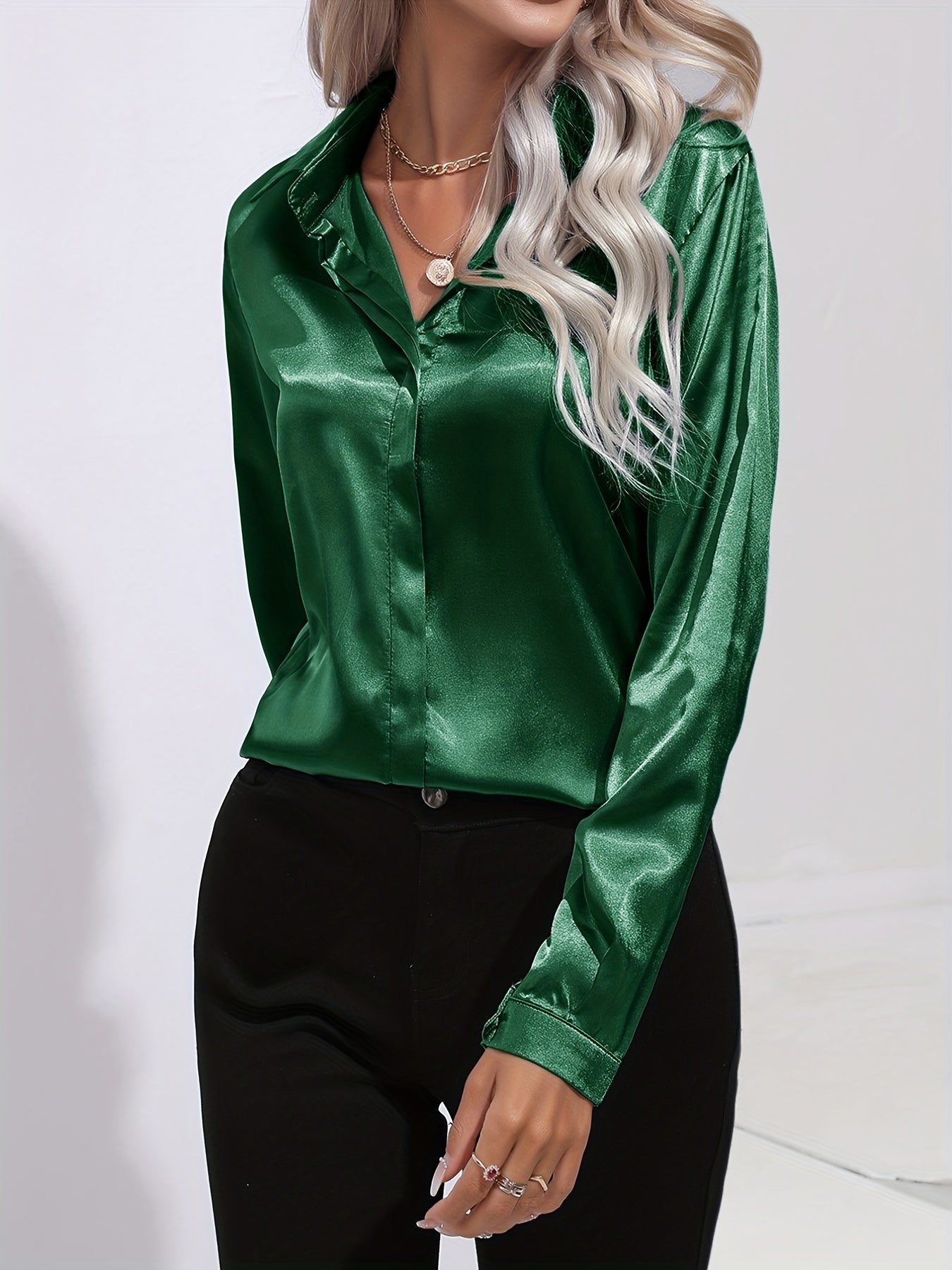 Blusa Satén Mujer Elegante Botones Diseño