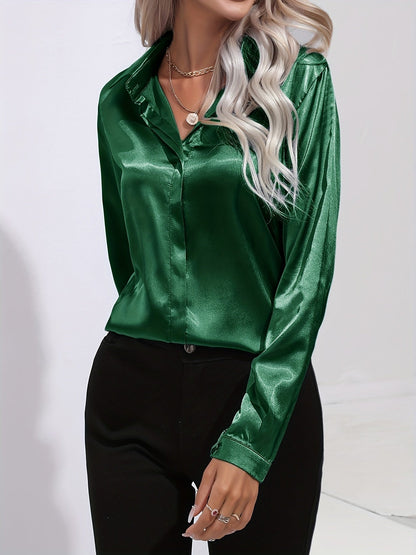 Blusa Satén Mujer Elegante Botones Diseño