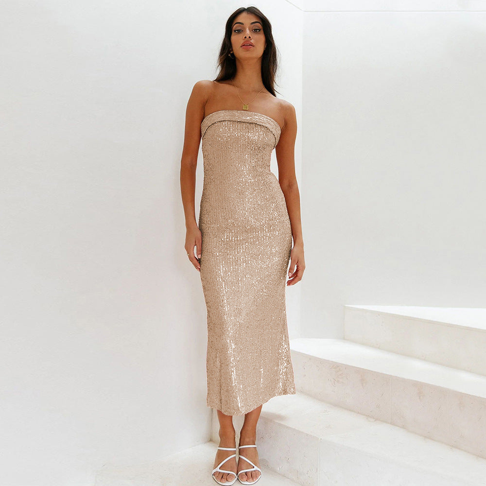 Vestido sin tirantes Mujer Brillante Lentejuelas