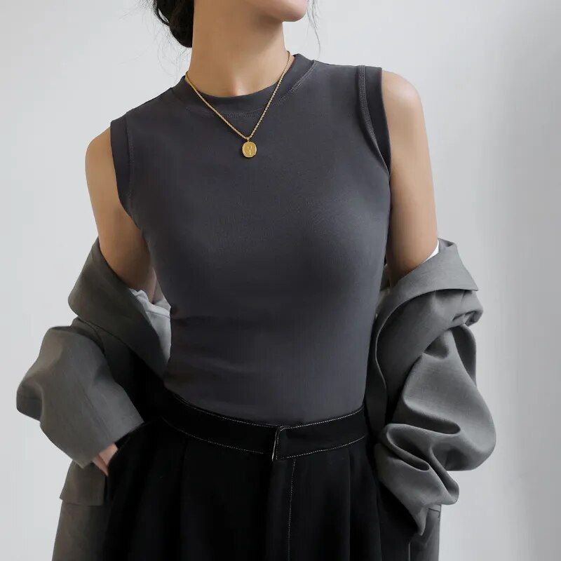 Camiseta Mujer Sin Mangas Escote Redondo