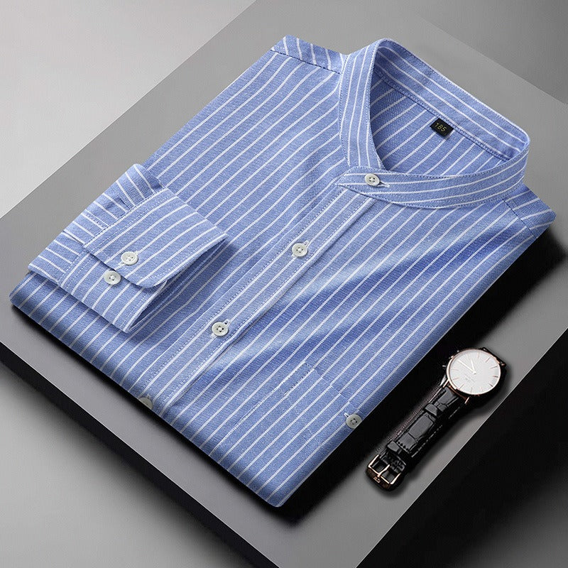 Camisa Hombre Rayas Clásica Cuello Mao Relajada