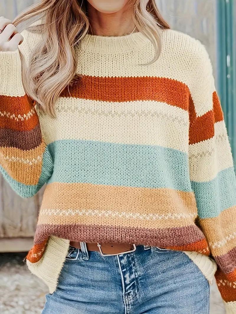 Sudadera a rayas cuello redondo suave - Vestiria