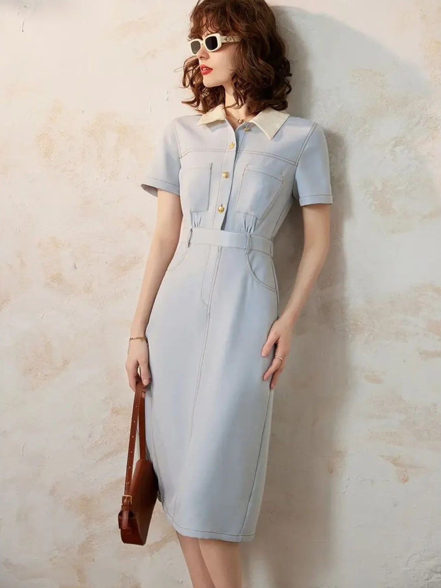 Vestido Mujer Cintura Acentuada Manga Corta - Vestiria