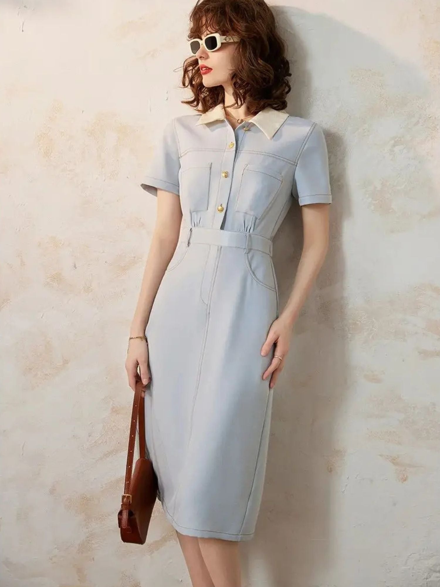 Vestido Mujer Cintura Acentuada Manga Corta - Vestiria