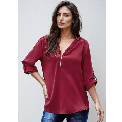 Blusa mujer gran talla manga corta cierre cremallera - Vestiria