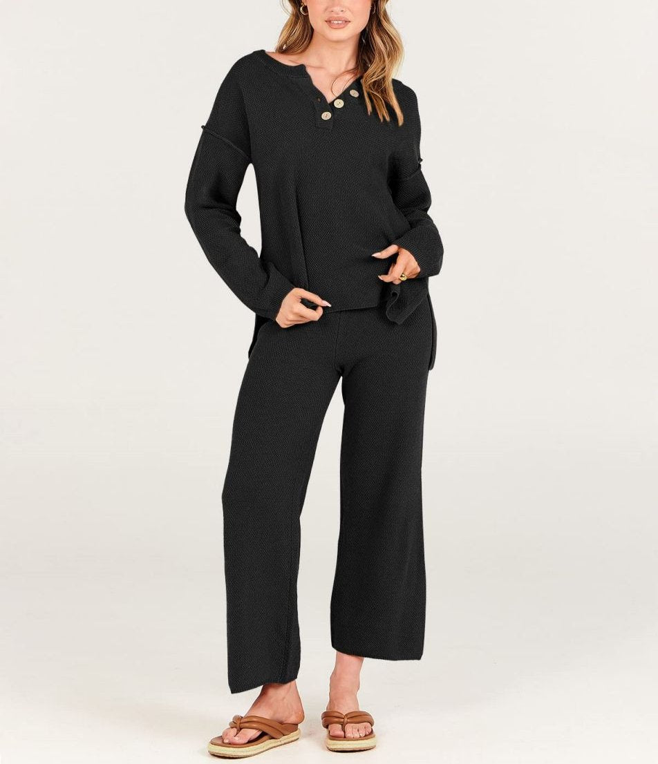 Pantalón y Jersey de Punto Cuello Alto Elegante - Vestiria