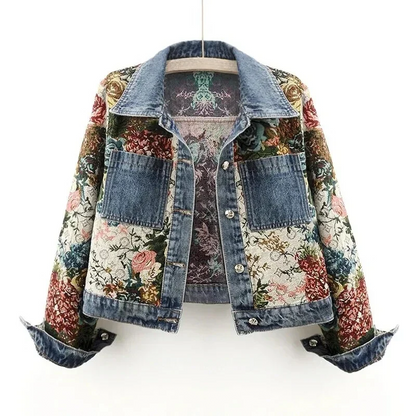 Chaqueta de Mezclilla Estampada Floral - Vestiria