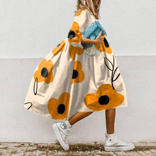 Vestido Mujer Midi Flojo con Mangas Voladas - Vestiria