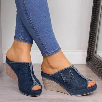 Mules Mujer Cuña Denim Chic - Vestiria