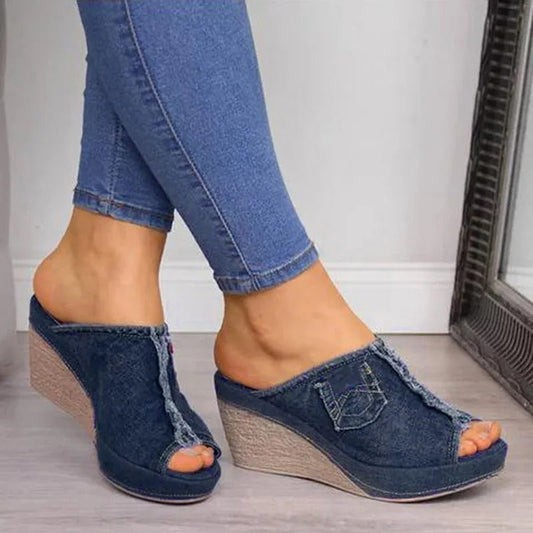 Mules Mujer Cuña Denim Chic - Vestiria