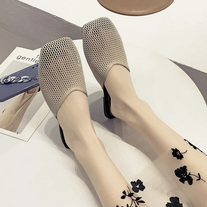 Zapatos Mocasines Elegantes con Malla y Punta Cuadrada