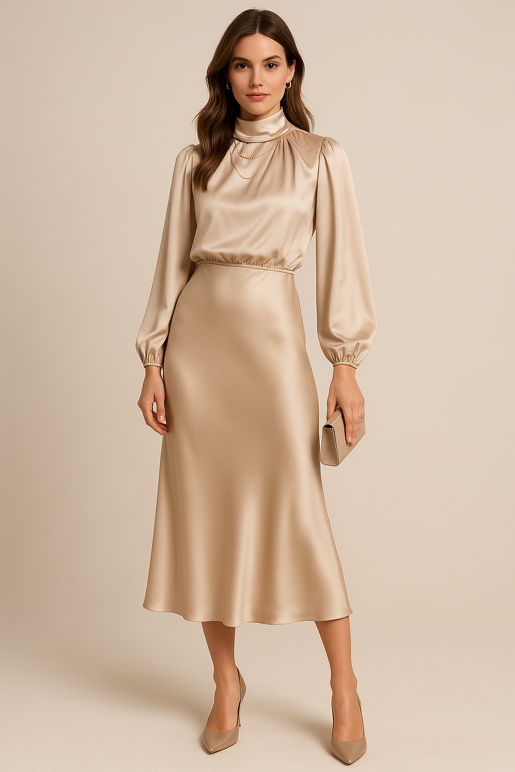 Vestido Mujer Satín Elegante Cintura - Vestiria