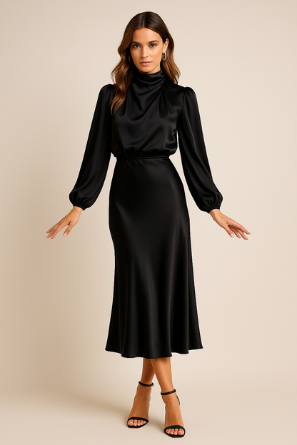 Vestido Mujer Satín Elegante Cintura