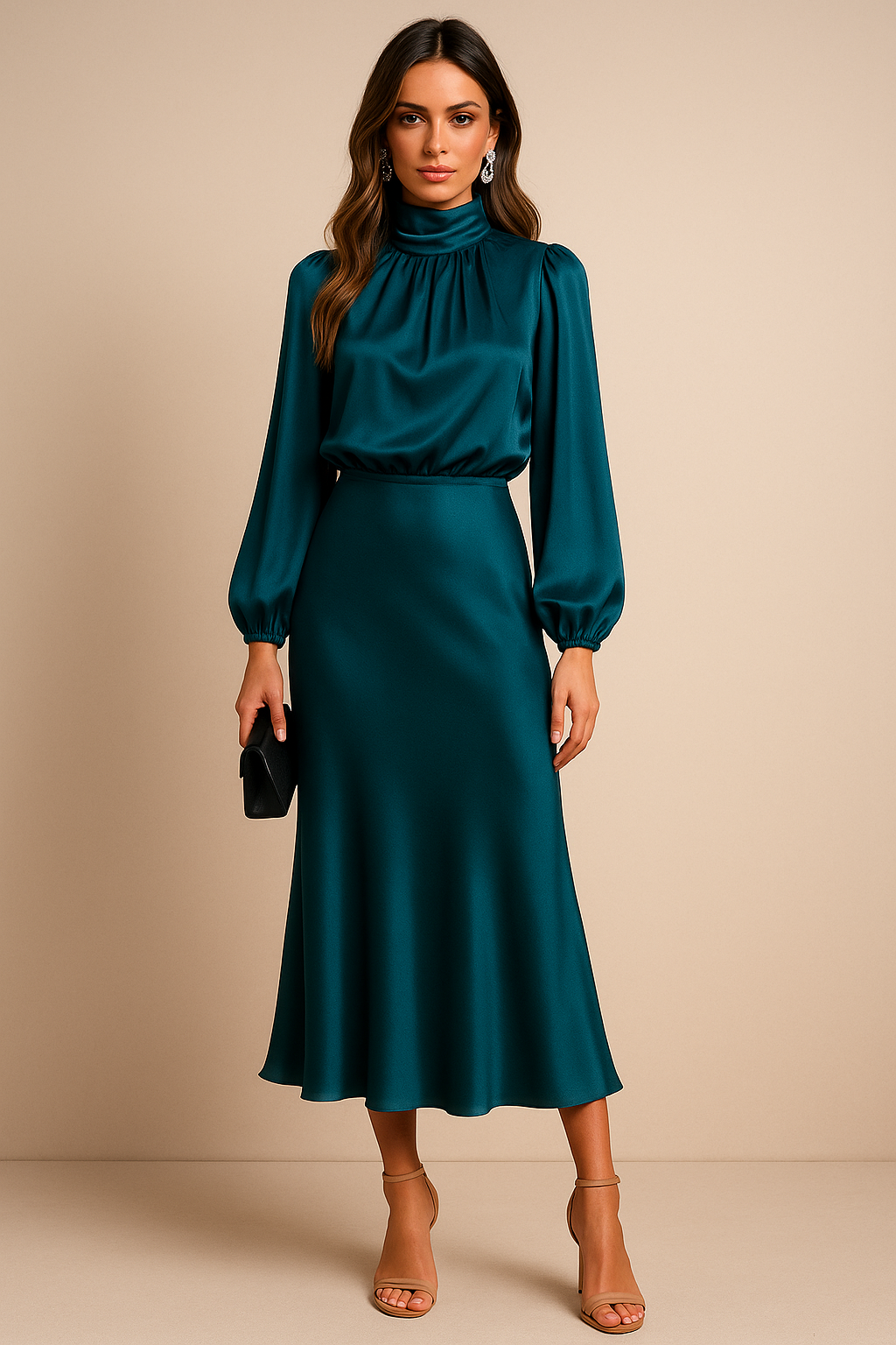 Vestido Mujer Satín Elegante Cintura
