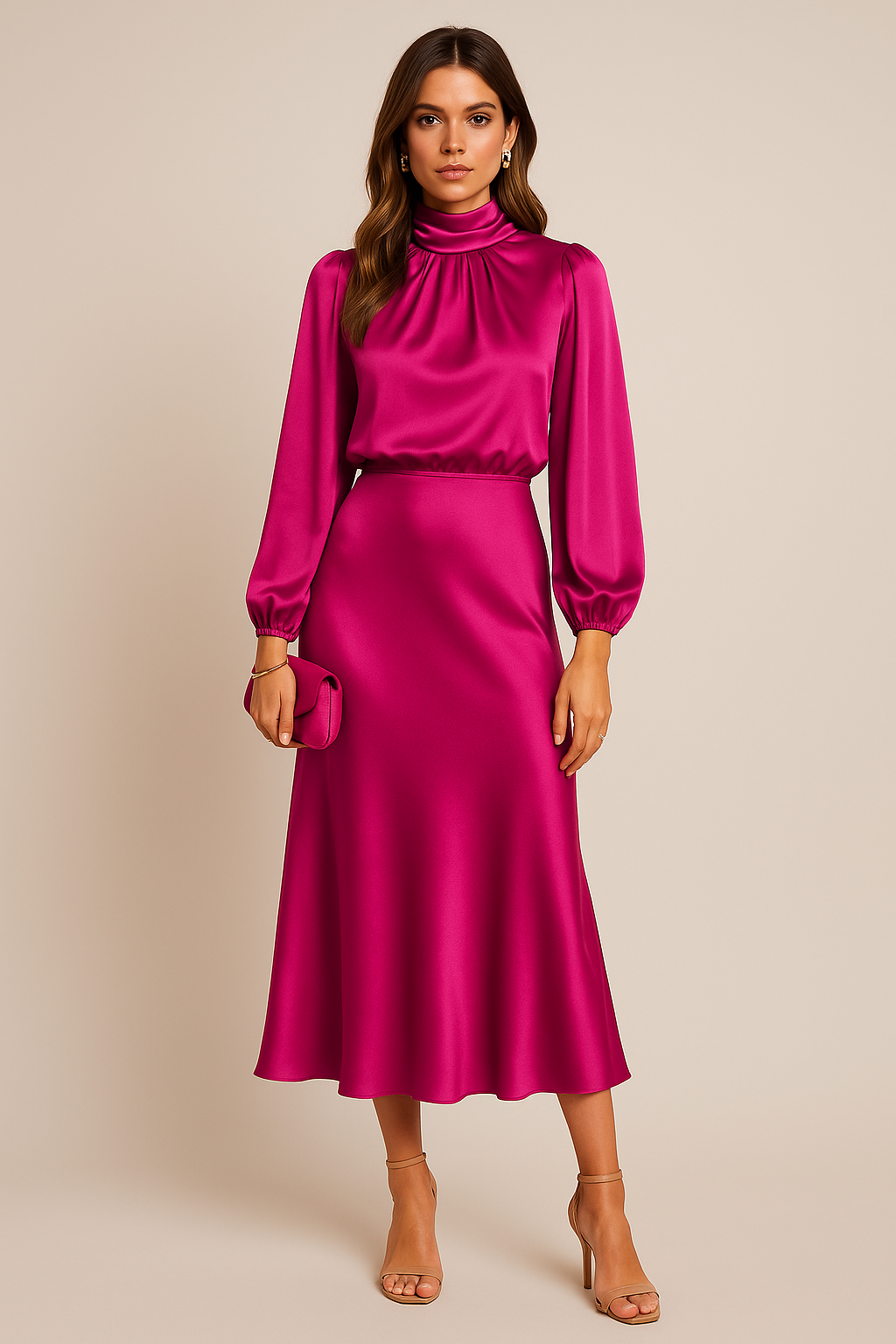 Vestido Mujer Satín Elegante Cintura