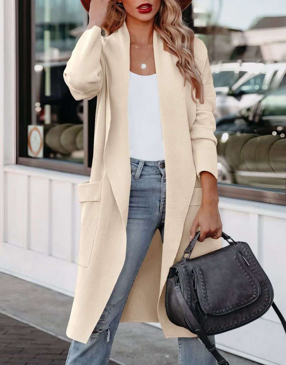 Chaqueta de punto larga informal con cierre abierto