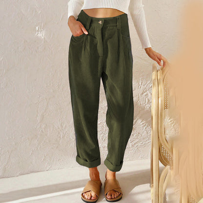 Pantalón Pana Cintura Alta Mujer Elegante