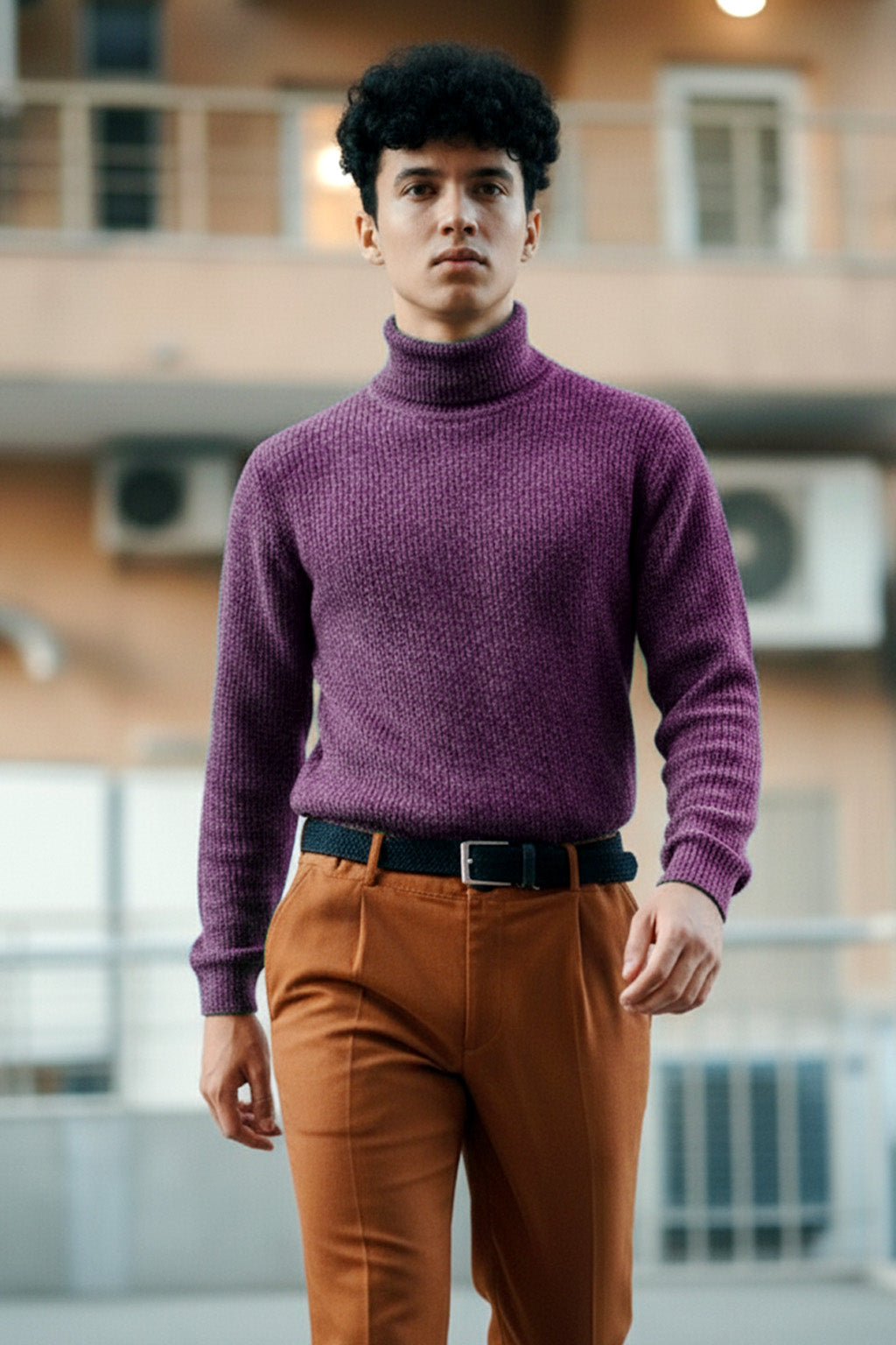 Sudadera Cuello Alto Acogedora Berenjena - Vestiria