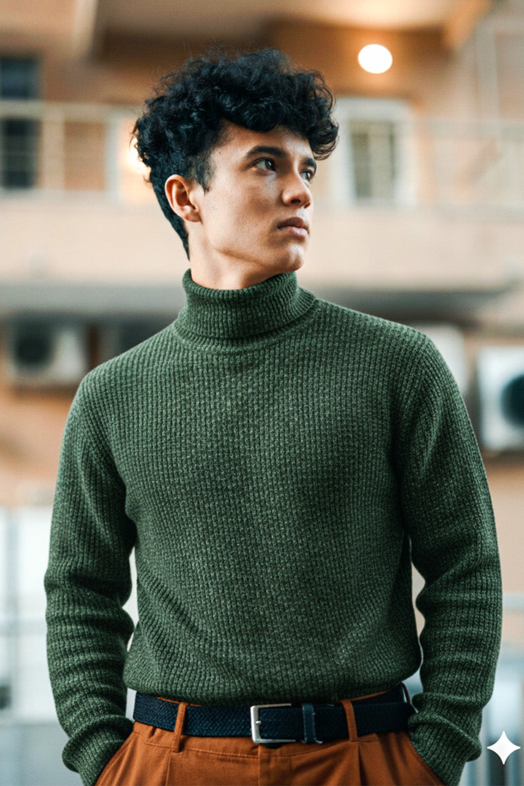 Jersey Cuello Alto Acogedor Verde Fuerte - Vestiria