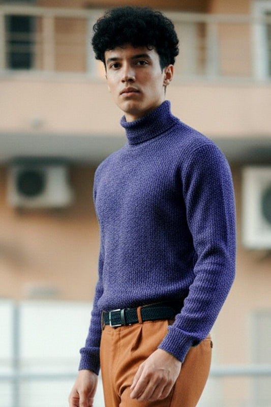 Sudadera de Cuello Alto Tejido – Azul Oscuro - Vestiria