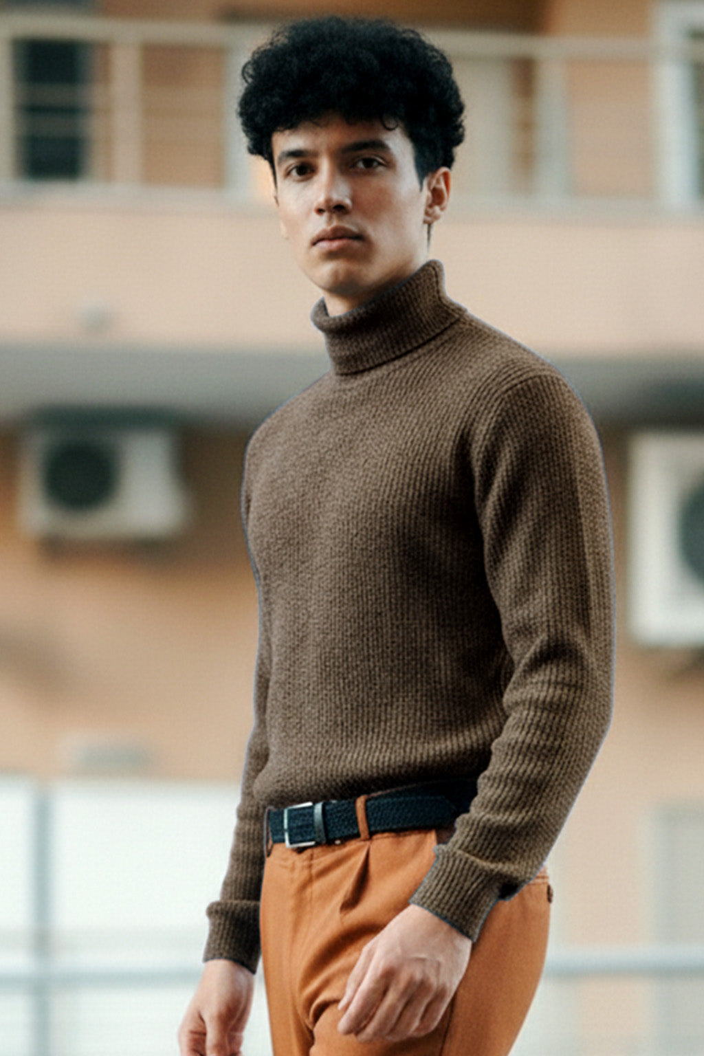 Sudadera de Punto Cuello Alto Marrón Claro - Vestiria