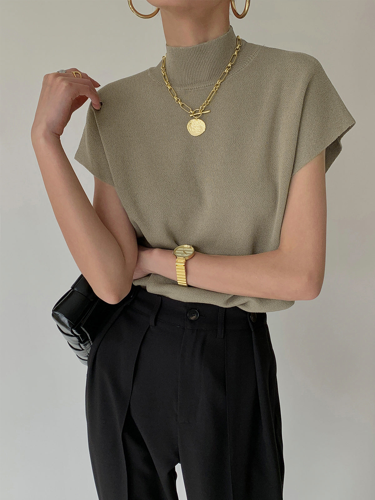 Chaleco de Punto Cuello Alto Mujer Elegante